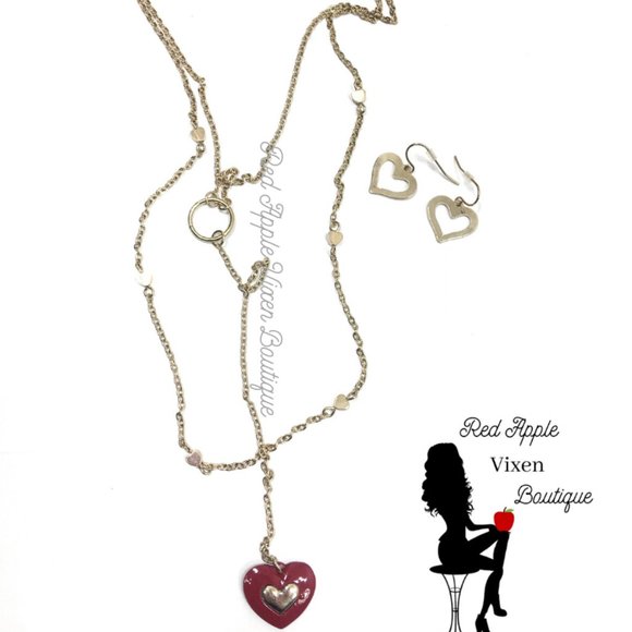 Heart Pendant Necklace and Earring Set - Picture 2 of 2